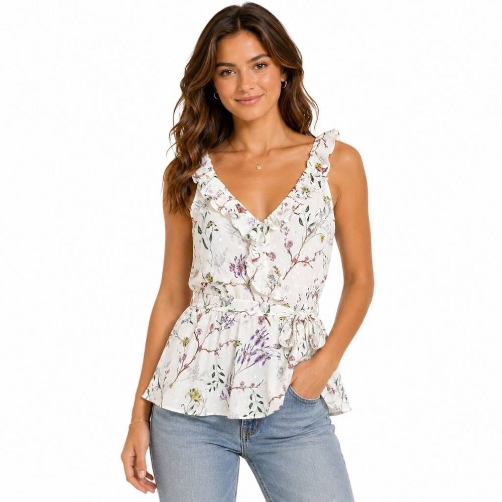 H&M Floral Ruffle Wrap Peplum Tank Top Women Size 8